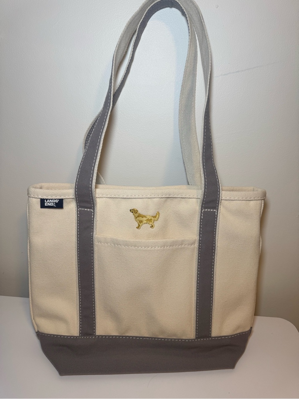 Lands' End Medium Canvas Tote in Cream and Gray (NEW) - Picture 4 of 6